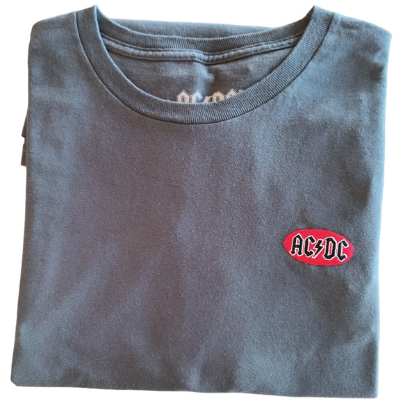 AC DC Band T-Shirt Men's L Gray Cotton  Embroidered Patch Short Sleeve Crewneck - Picture 3 of 11